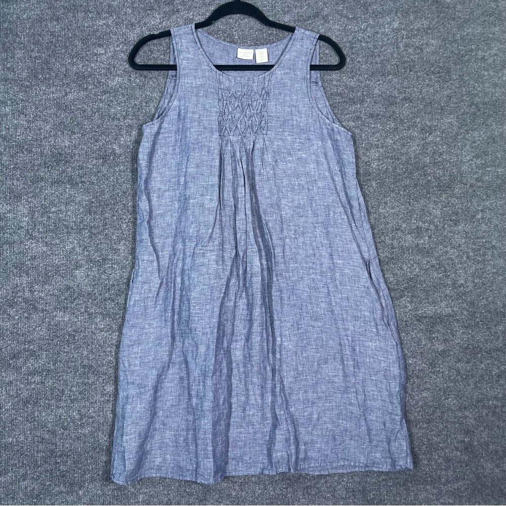 St. Tropez Women’s Medium 100% Linen Chambray Boho‎ Sleeveless Babydoll Dress